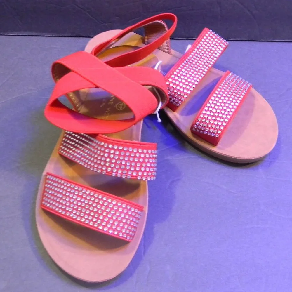Adrienne Vittadini Girl Red Strappy Sandals Ankle Detail NWOT